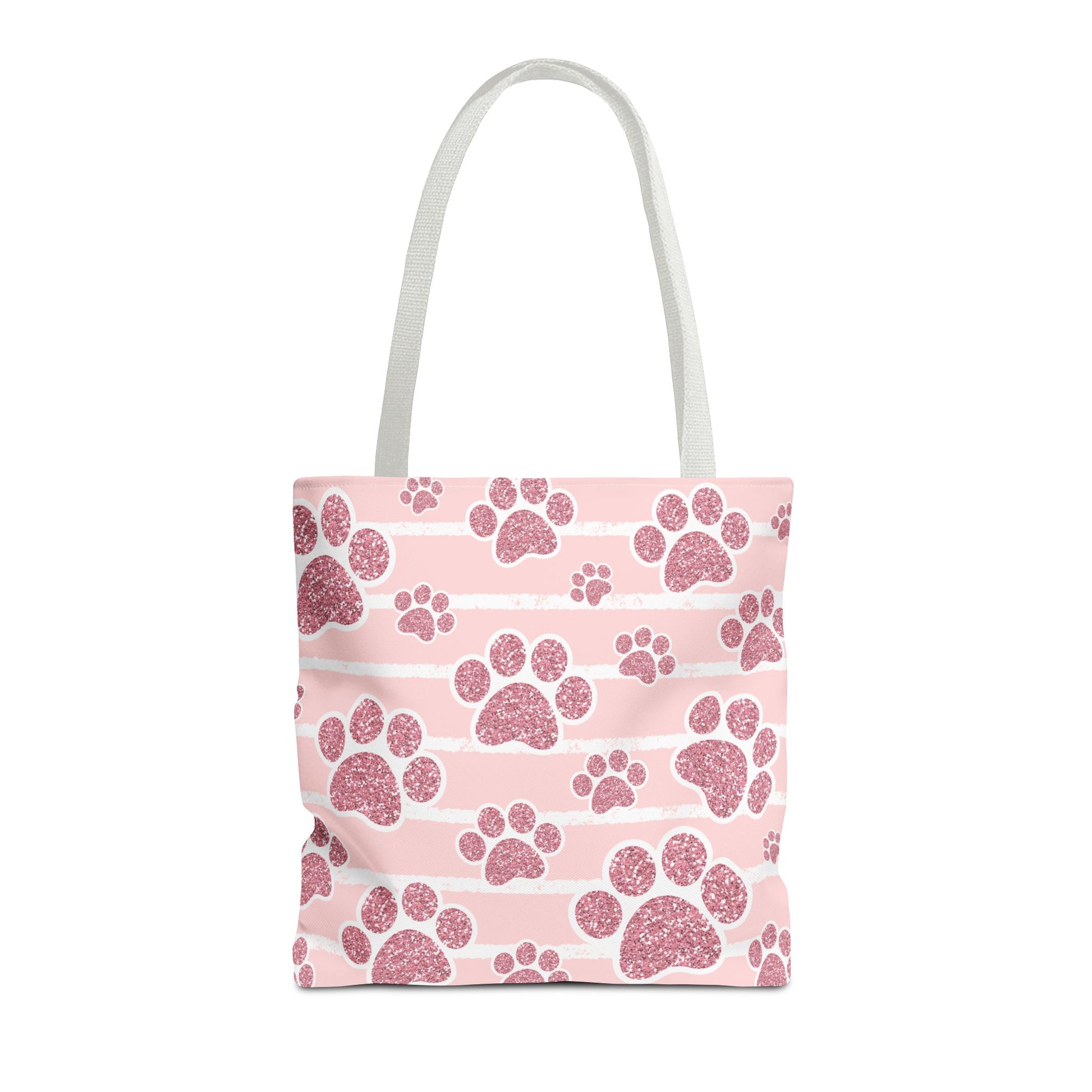 Pink Paw Print Tote Bag With White Handle 16"x16"