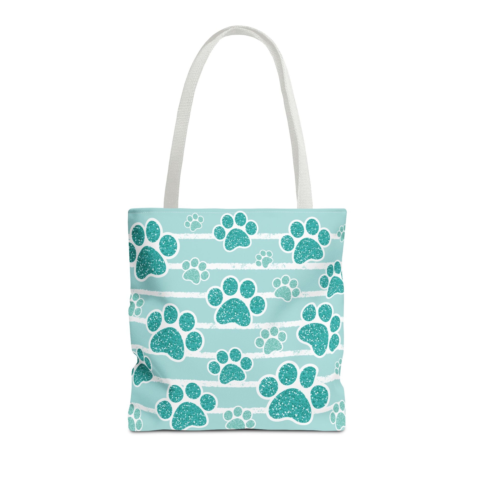 Teal Paw Prints Tote Bag With White Handle 16"x16"