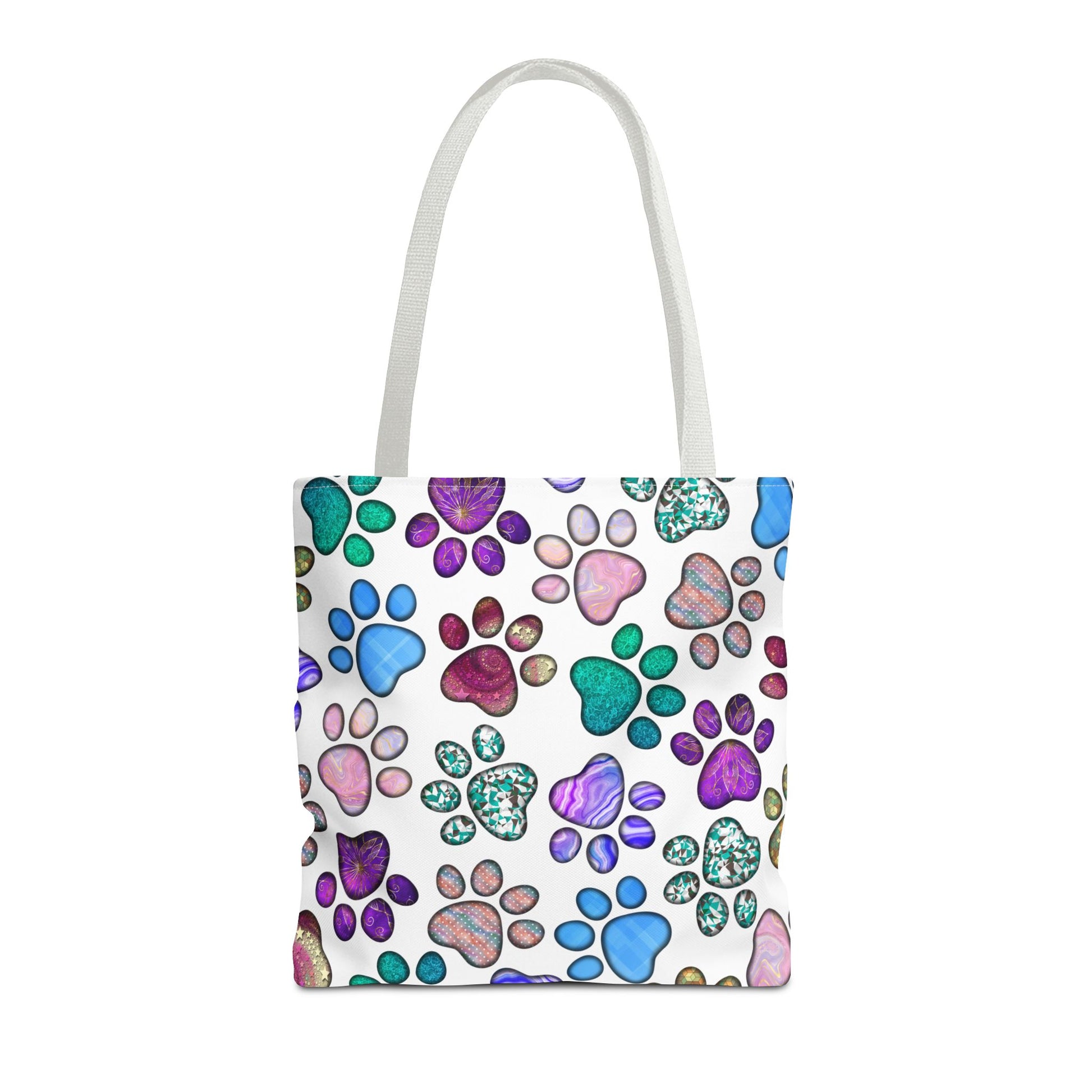 Colorful Paw Prints Tote Bag With White Handle 16"x16"