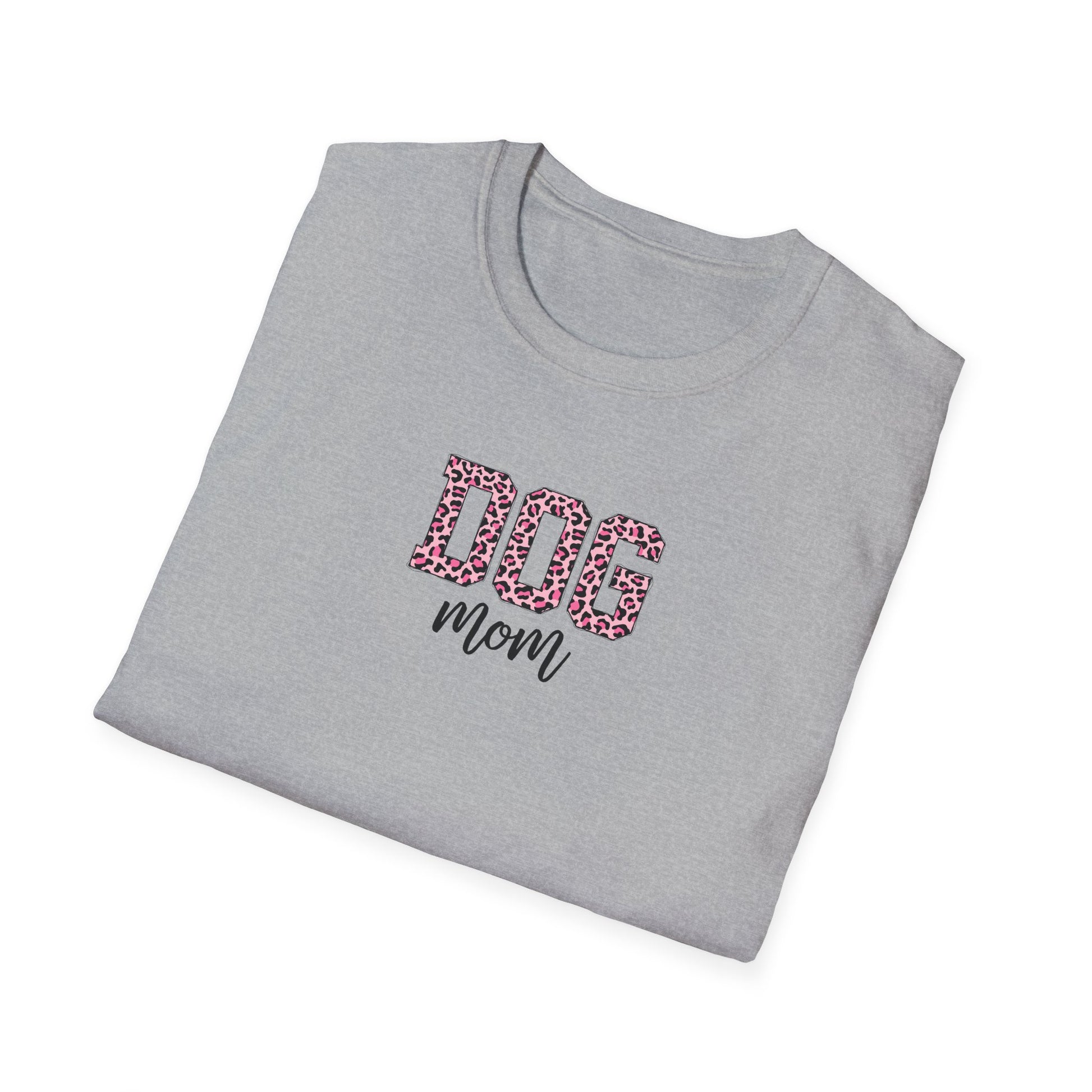 Pink Leopard Print Dog Mom Softstyle T-Shirt - Mixed Colors -