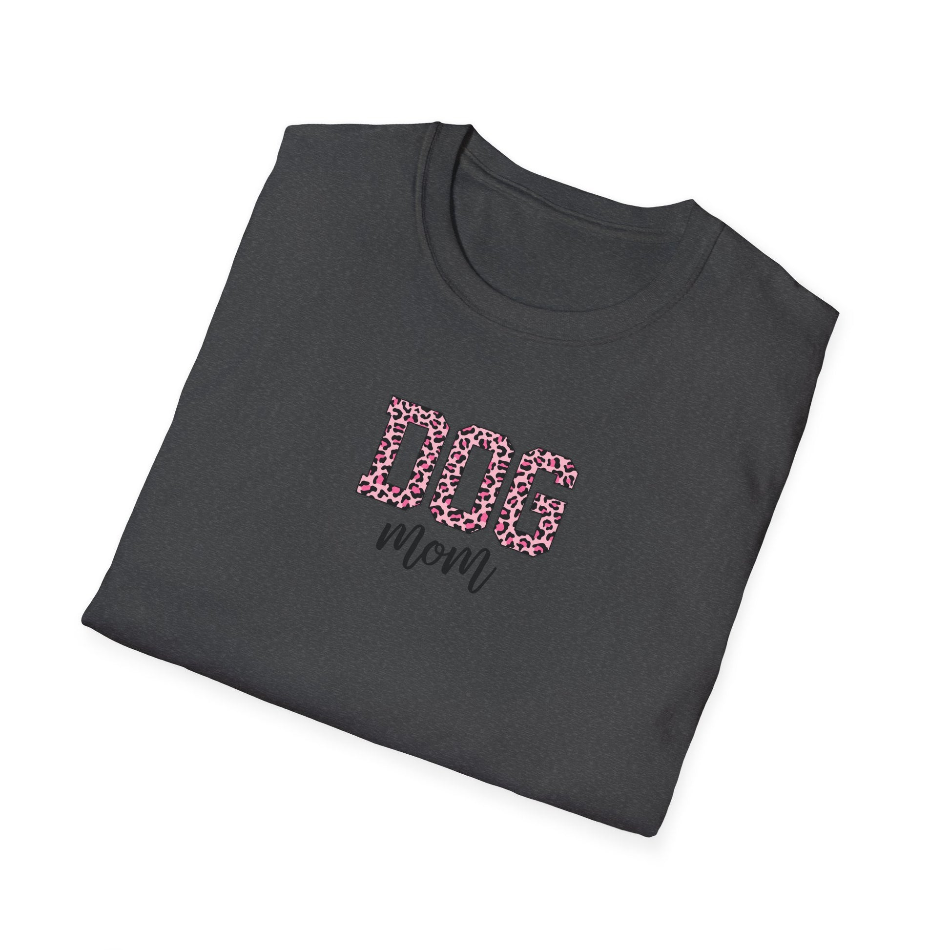Pink Leopard Print Dog Mom Softstyle T-Shirt - Mixed Colors -