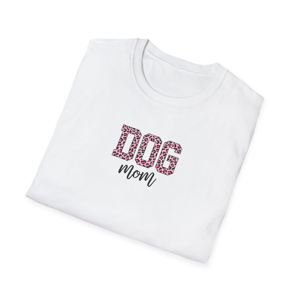 Pink Leopard Print Dog Mom Softstyle T-Shirt - Mixed Colors -