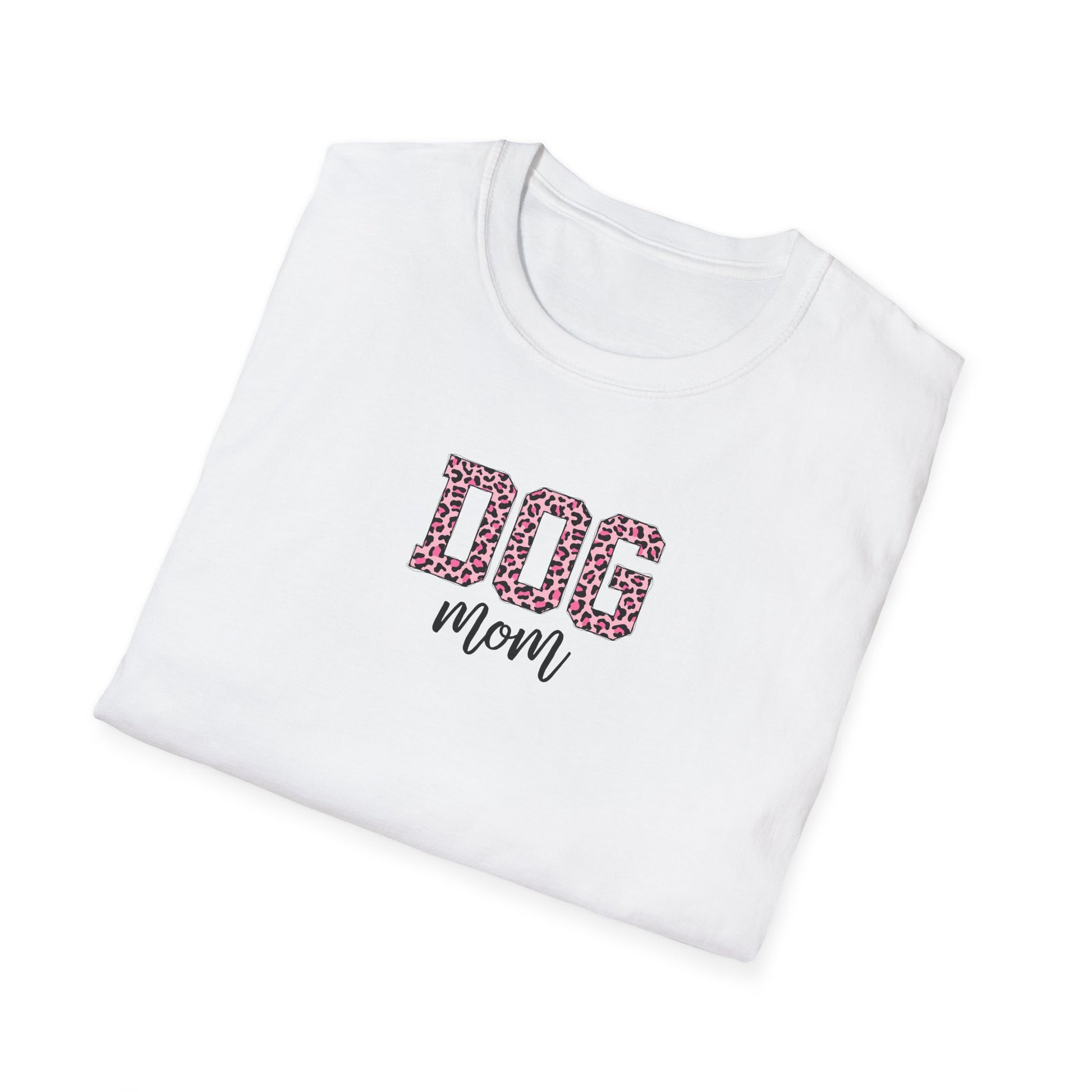 Pink Leopard Print Dog Mom Softstyle T-Shirt - Mixed Colors -