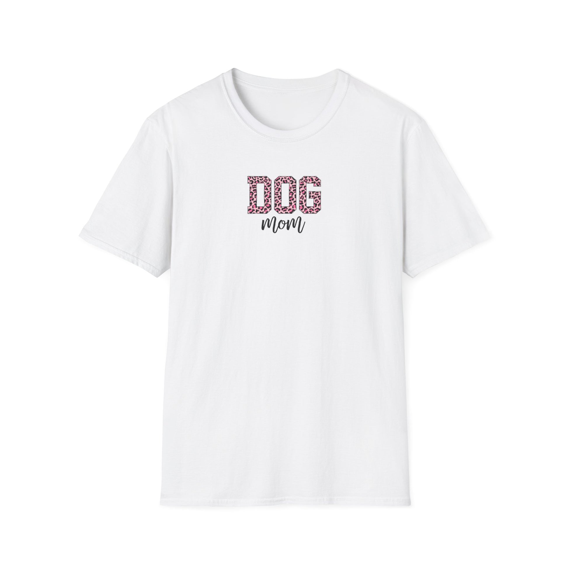 Pink Leopard Print Dog Mom Softstyle T-Shirt - Mixed Colors -